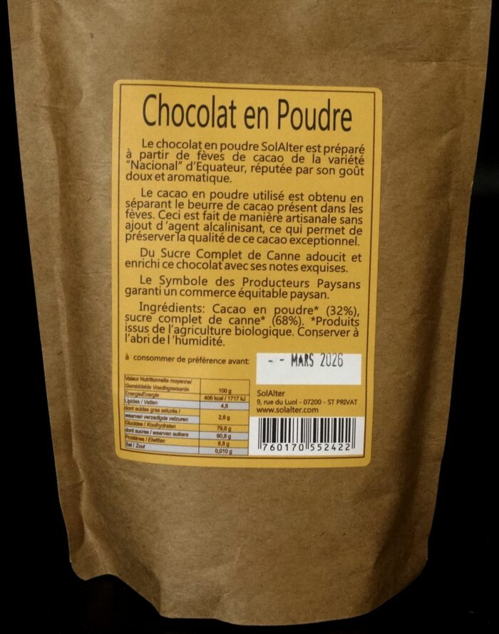 Chocolat en poudre 32% cacao, au sucre complet de canne – Image 2